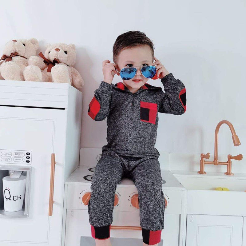 Saeaby Baby Boy Outfit 18 Months Boy Clothes Winter Plaid Hoodie Baby Christmas Outfit Toddler Clothes for Boys 18-24 Months Red - Image 3